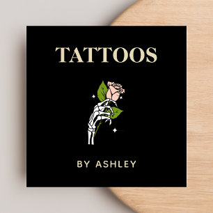Tattoo Artist Salon Tiger Skeleton Hand & Rose Square Business Card