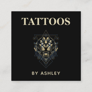 Tattoo Artist Salon Tiger Wild Animal Geometric Square Business Card