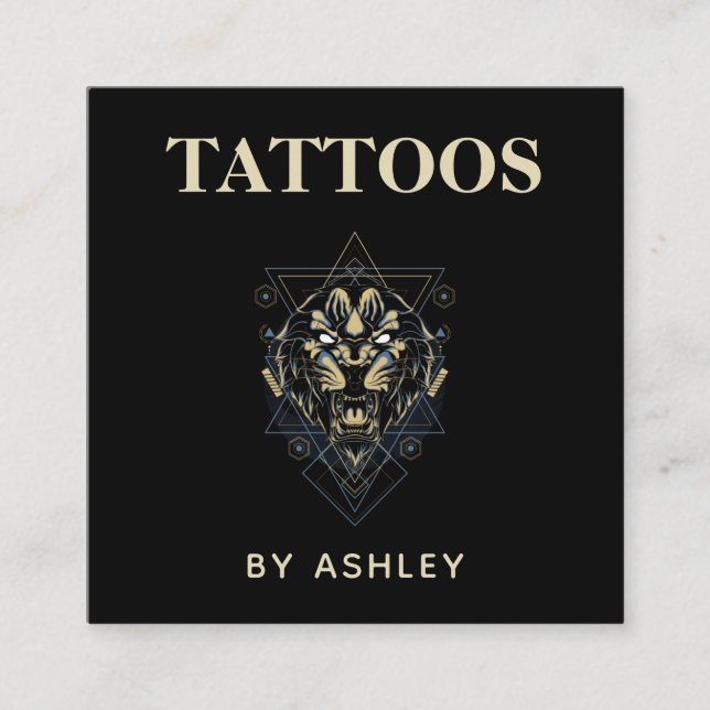 Tattoo Artist Salon Tiger Wild Animal Geometric    Square Business Card (Front)