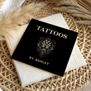 Tattoo Artist Salon Tiger Wild Animal Geometric Square Business Card