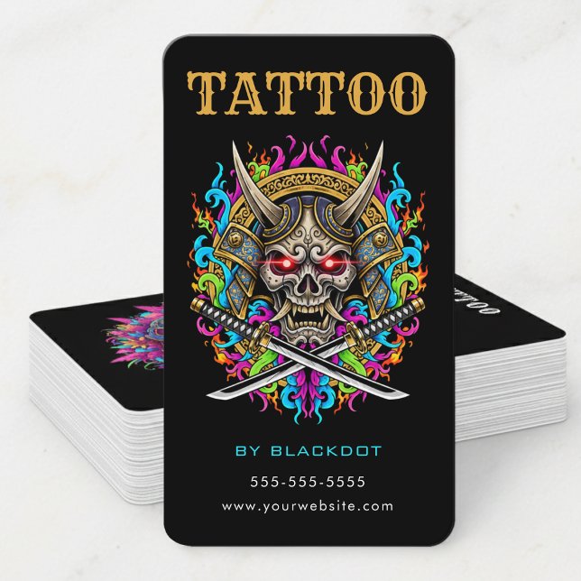 Tattoo Artist Samurai Skull Tattoo Studio QR Code Business Card (Creator Uploaded)