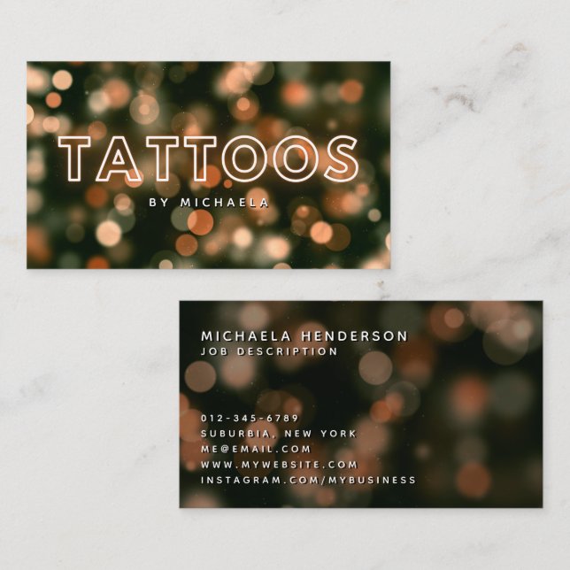 Tattoo Artist/Shop Modern Gold Neon & Lights Business Card (Front/Back)