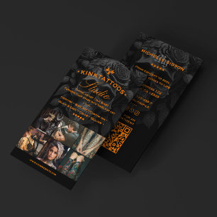 Tattoo Artist Skull Orange Black Grid Tattooist Business Card