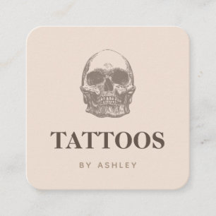 Tattoo Artist Social Media Skull Beige Modern Square Business Card