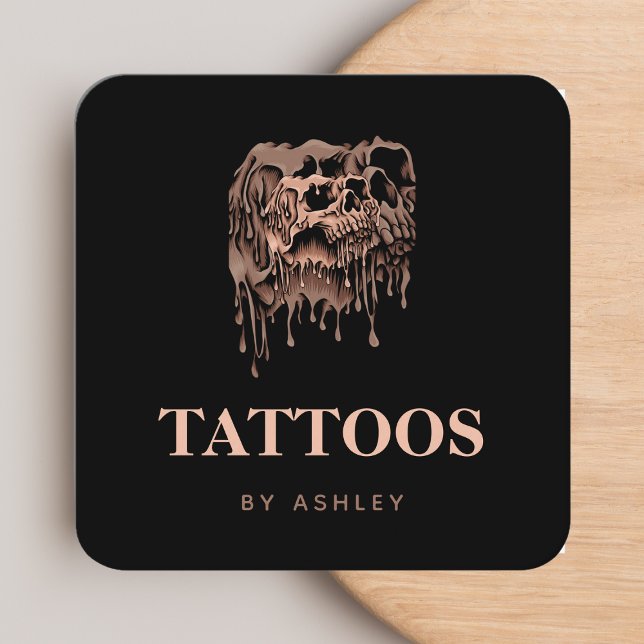 Tattoo Artist Studio Cool Melting Skull Gothic Square Business Card (Creator Uploaded)