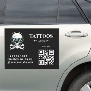Tattoo Artist Studio Salon Skull Logo & QR Code Car Magnet