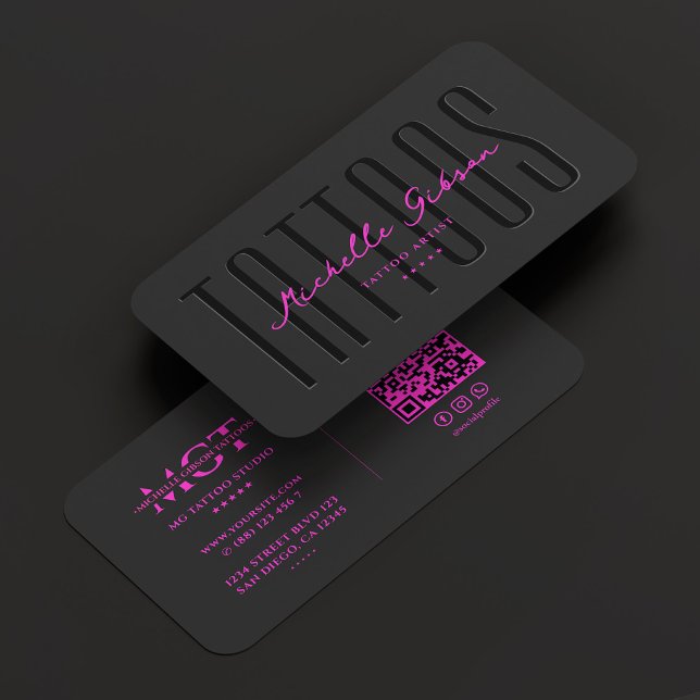 Tattoo Artist Tattooist Black Pink Business Card (Tattoo Artist Tattooist Black Pink Business Card
)