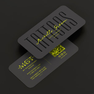 Tattoo Artist Tattoos Neon Yellow Modern Business Card