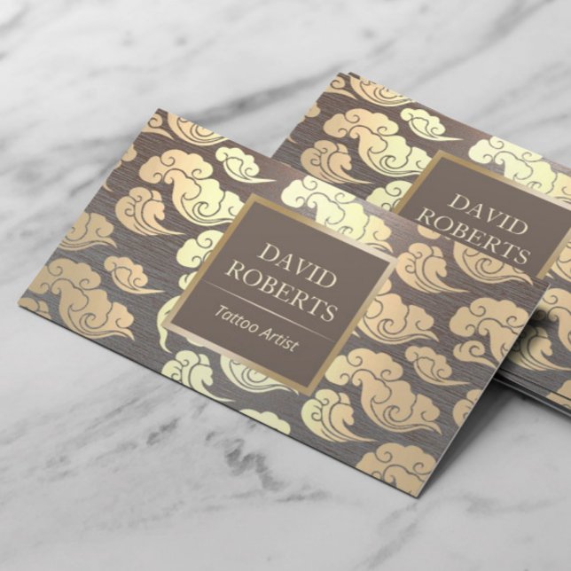 Tattoo Artist Vintage Gold Oriental Metallic Business Card (Creator Uploaded)
