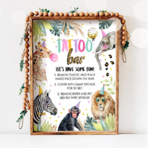 Tattoo Bar Safari Party Animals Girl Birthday  Poster
