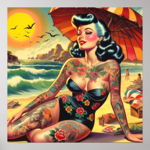 Tattoo Beach Pin-up Poster