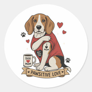 Tattoo Beagle Dog Illustration I Heart Mom Classic Round Sticker
