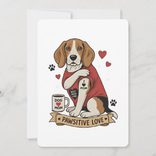 Tattoo Beagle Dog Illustration I Heart Mom Invitation