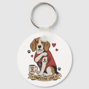 Tattoo Beagle Dog Illustration I Heart Mom Key Ring