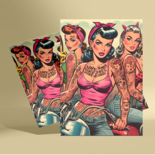 Tattoo Biker Girls Comics Postcard