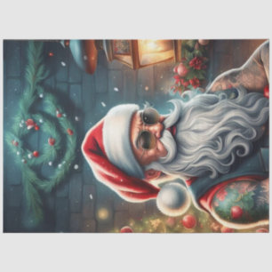 Tattoo Biker Santa Christmas Decoupage Paper