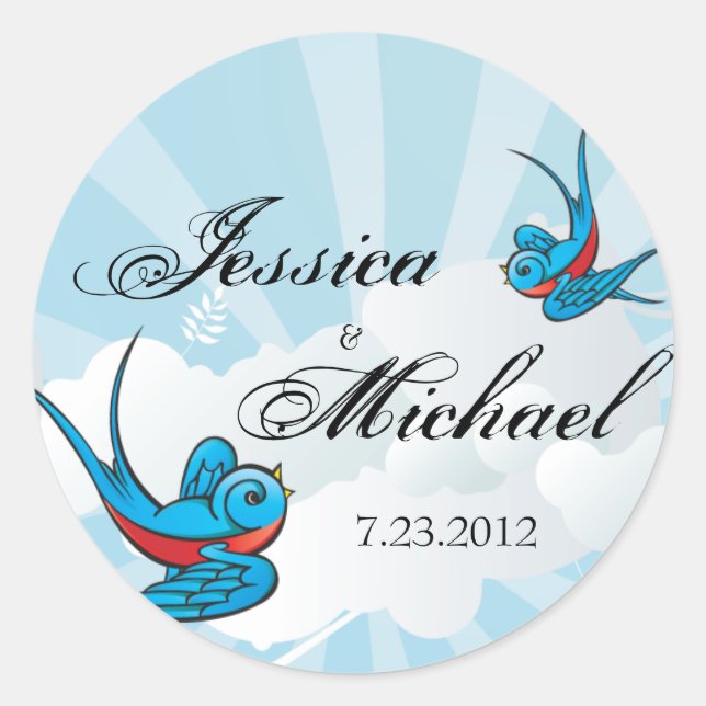 Tattoo Birds and Beams Wedding Date Label Sticker (Front)