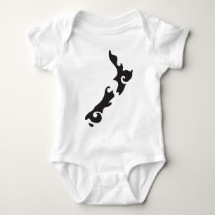 Tattoo Black version of a New Zealand map Baby Bodysuit