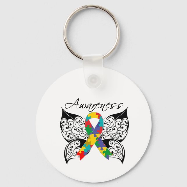 Tattoo Butterfly Awareness - Autism Key Ring (Front)
