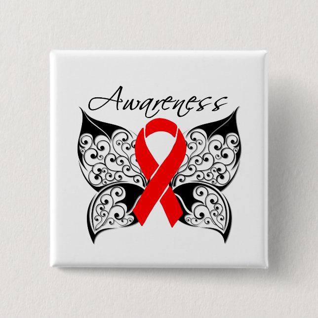 Tattoo Butterfly Awareness - Heart Disease 15 Cm Square Badge (Front)