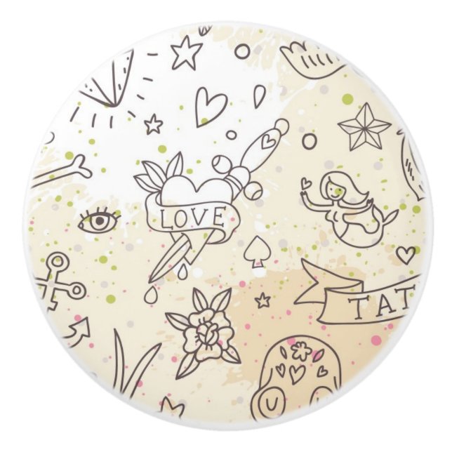 Tattoo concept pattern ceramic knob (Front)