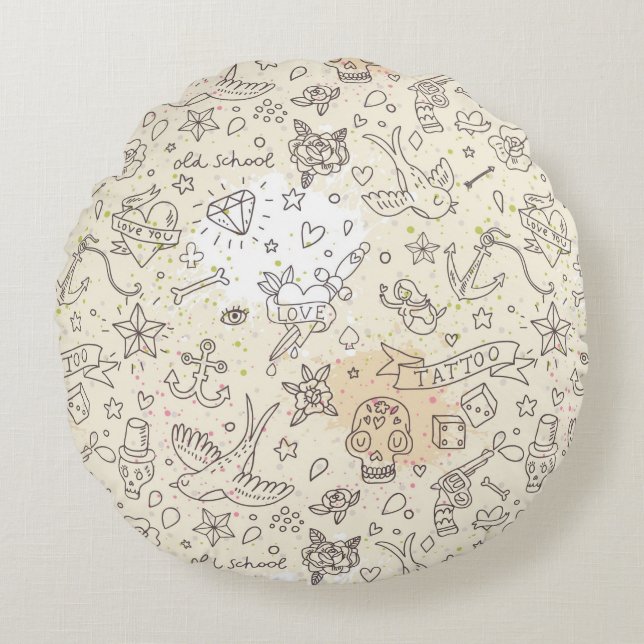 Tattoo concept pattern round cushion (Front)