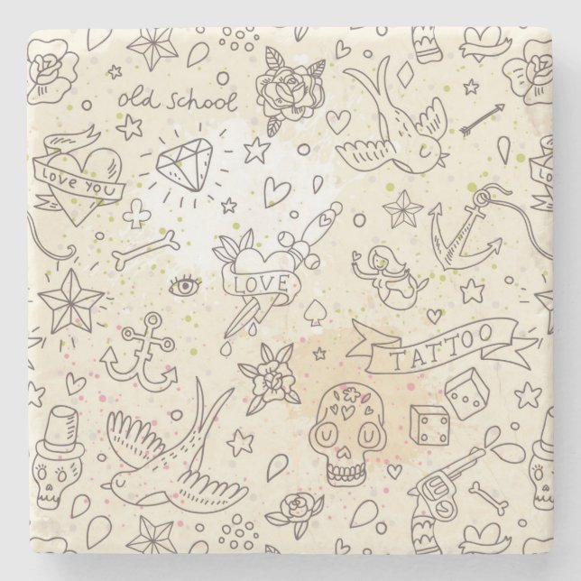 Tattoo concept pattern stone coaster (Front)