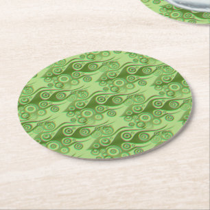 Tattoo flames & circles pattern + your backgr. round paper coaster