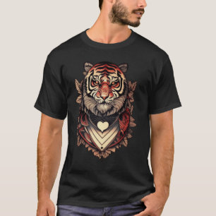 Tattoo Flash Of A Tiger As The King Of Hearts Anim T-Shirt