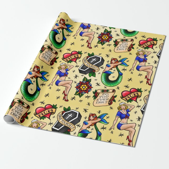 Tattoo Flash Sheet Wrapping Paper (Unrolled)