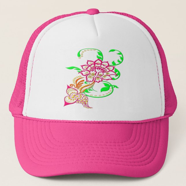 Tattoo Flower Trucker Hat (Front)