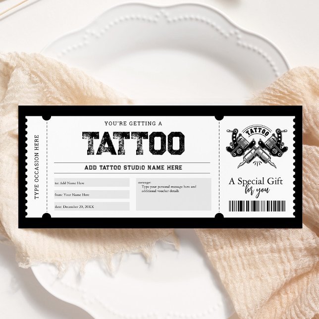 Tattoo Get Inked Gift Ticket Voucher  Invitation (Creator Uploaded)