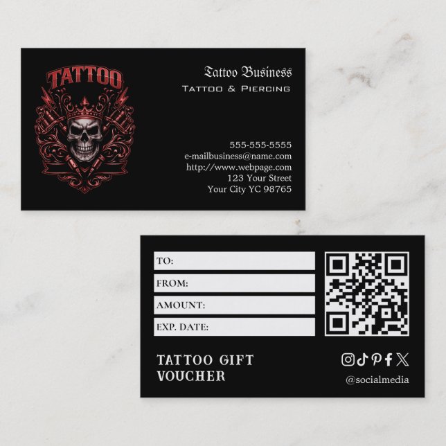Tattoo Gift Voucher Business Card (Front/Back)
