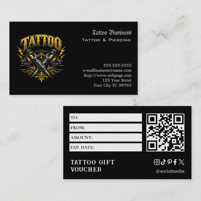 Tattoo Gift Voucher Business Card (Front/Back)