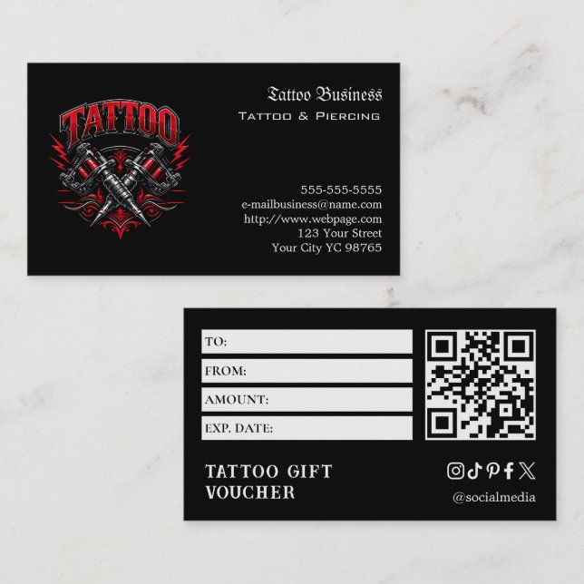 Tattoo Gift Voucher Business Card (Front/Back)
