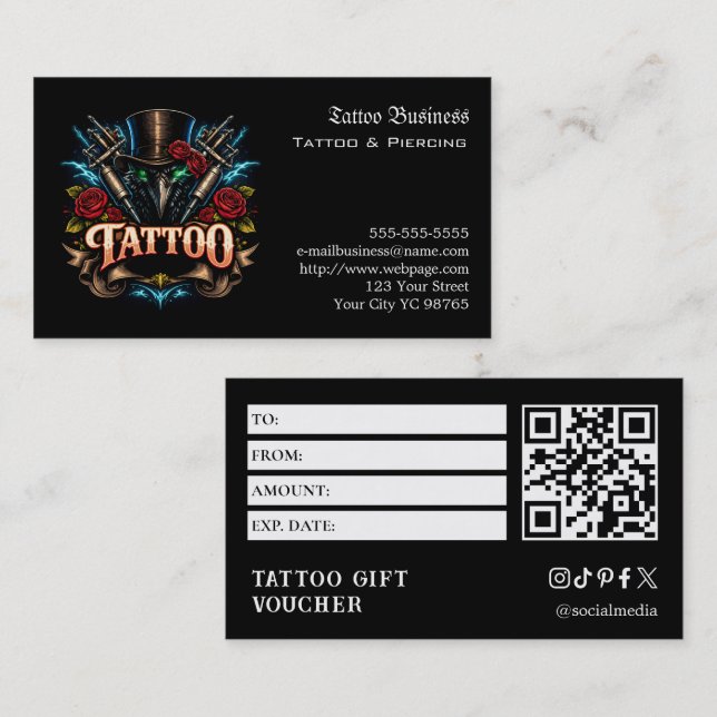Tattoo Gift Voucher Business Card (Front/Back)