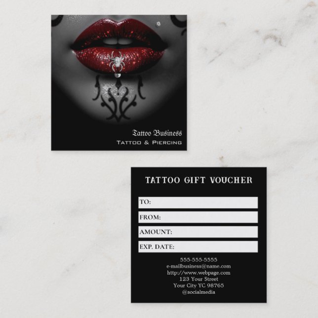 Tattoo Gift Voucher Square Business Card (Front/Back)