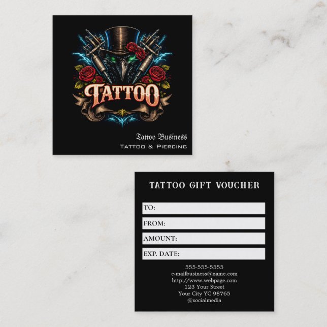 Tattoo Gift Voucher Square Business Card (Front/Back)