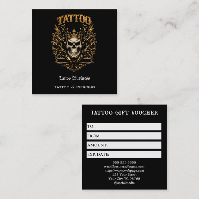 Tattoo Gift Voucher Square Business Card (Front/Back)
