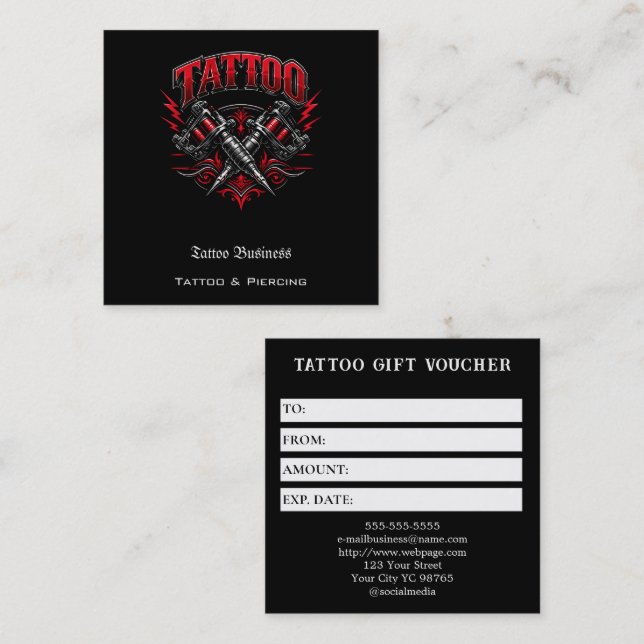 Tattoo Gift Voucher Square Business Card (Front/Back)