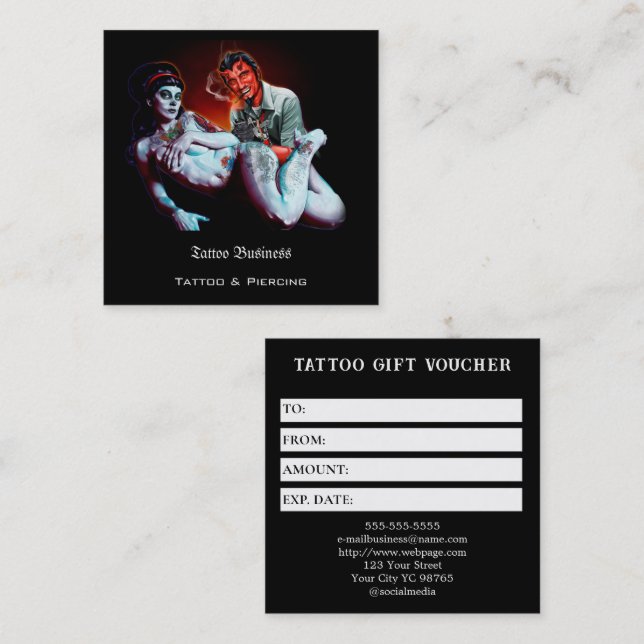Tattoo Gift Voucher Square Business Card (Front/Back)