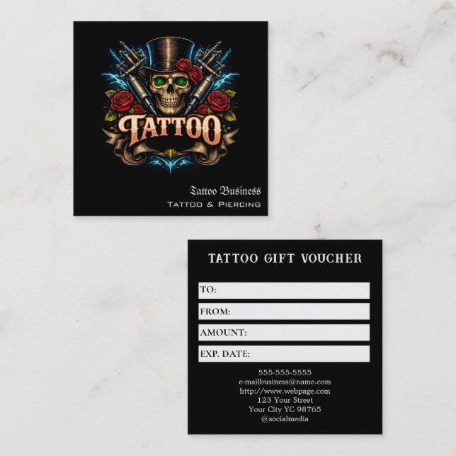 Tattoo Gift Voucher Square Business Card (Front/Back)
