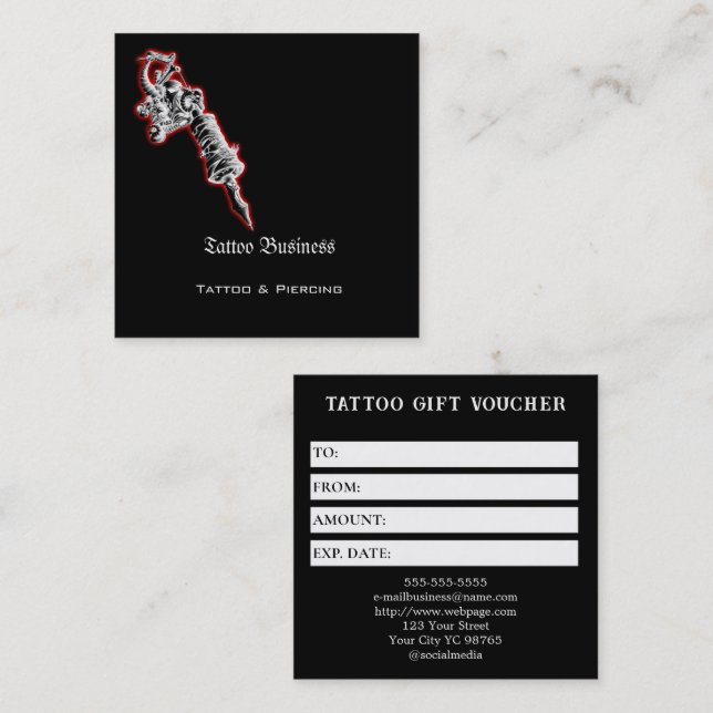 Tattoo Gift Voucher Square Business Card (Front/Back)