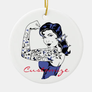 Tattoo Girl Arm Up Thunder_Cove Ceramic Ornament