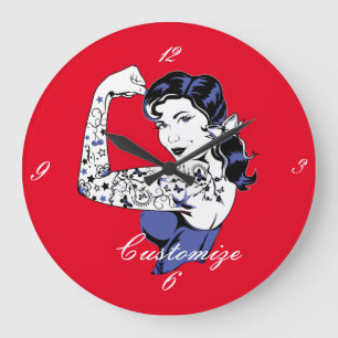 Tattoo Girl Arm Up Thunder_Cove Large Clock