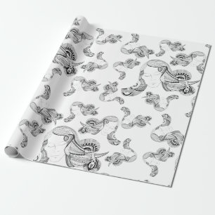 Tattoo Girl Black And White Wrapping Paper