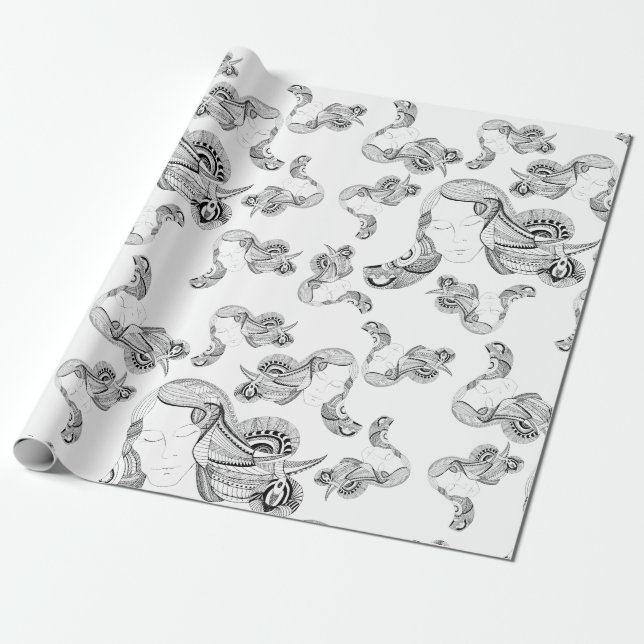 Tattoo Girl Black And White Wrapping Paper (Unrolled)