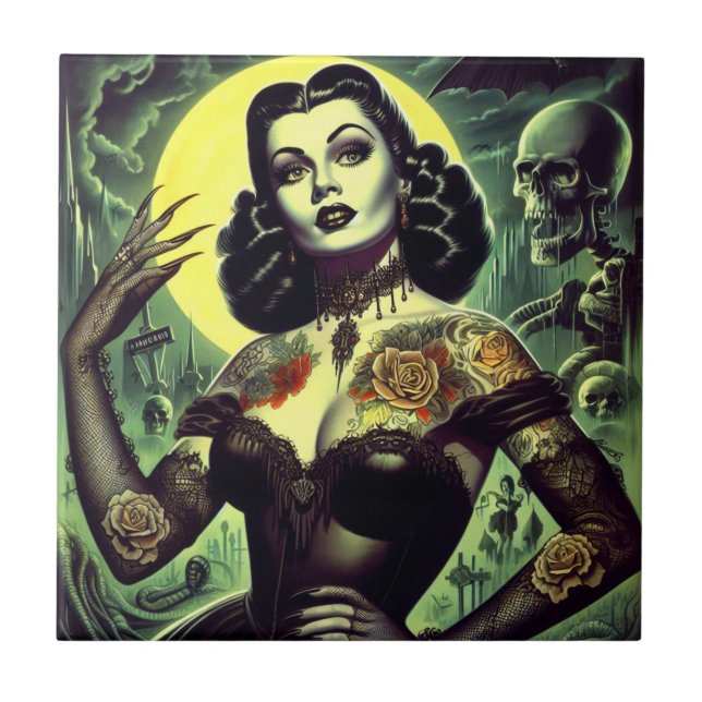Tattoo Goth Woman Ceramic Tile (Front)