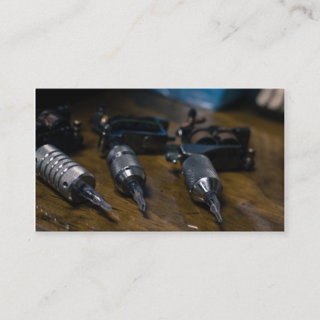 Tattoo gun business card, colour card (Front)
