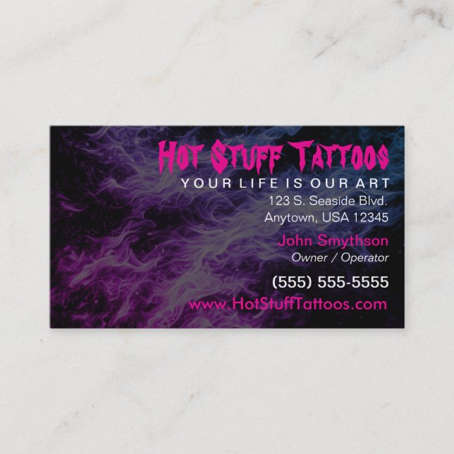 Tattoo Inspired Ghosted Flame Background Business Card (Front)